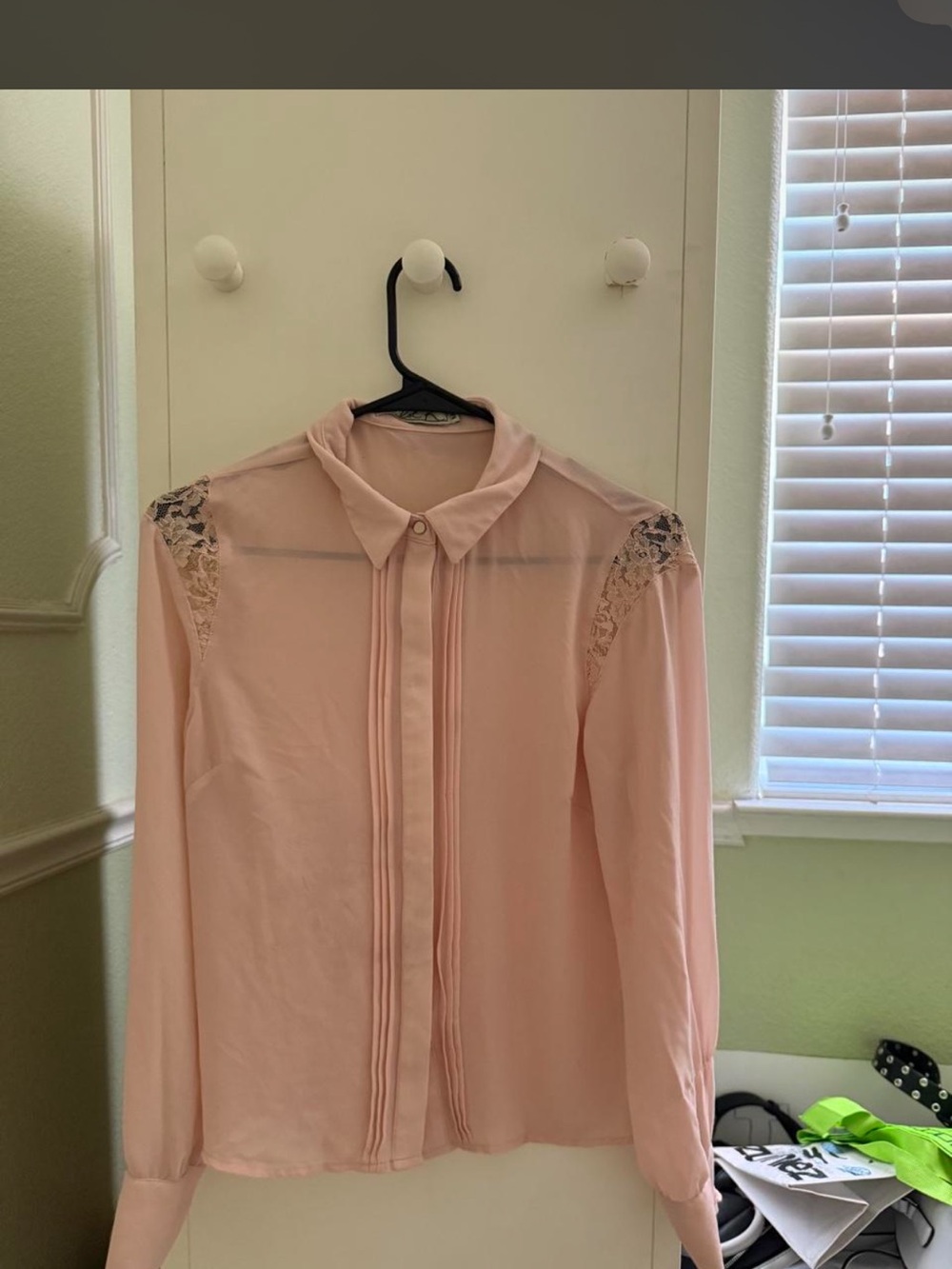 Chloe K Soft Blush Pink Lace-Detail Blouse